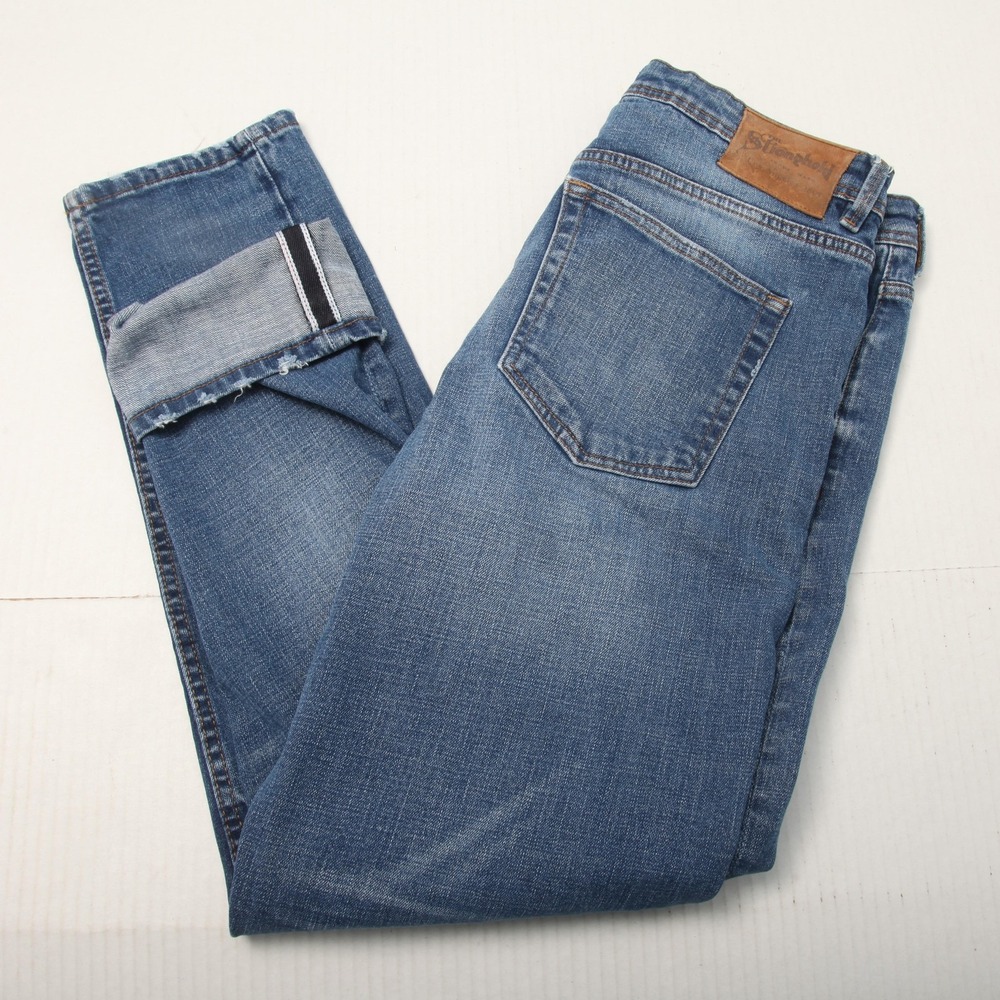 The Stronghold Relaxed Tapered Jeans Mens 34x32 Blue Button Fly Selvedge Denim